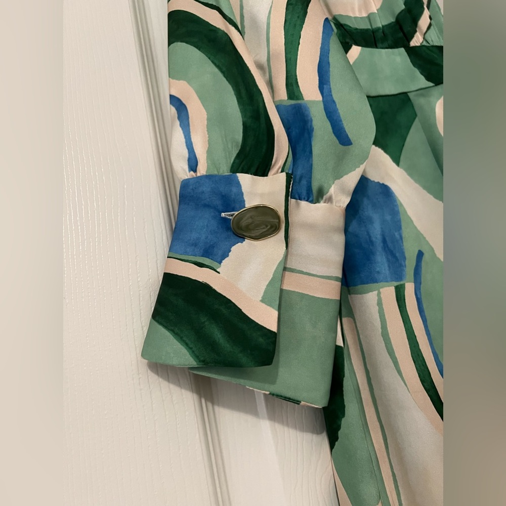 Zara Green, Blue & Cream Abstract Print Maxi Dress - Picture 4 of 5